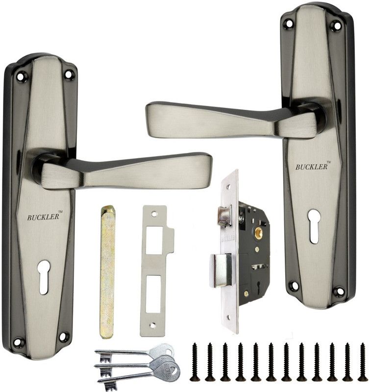 BUCKLER Iron-Brass-Steel OD Black Silver 7" Mortise Handle-65MM Double Turn, 3 Keys-303 Lock  (Silver, Black)