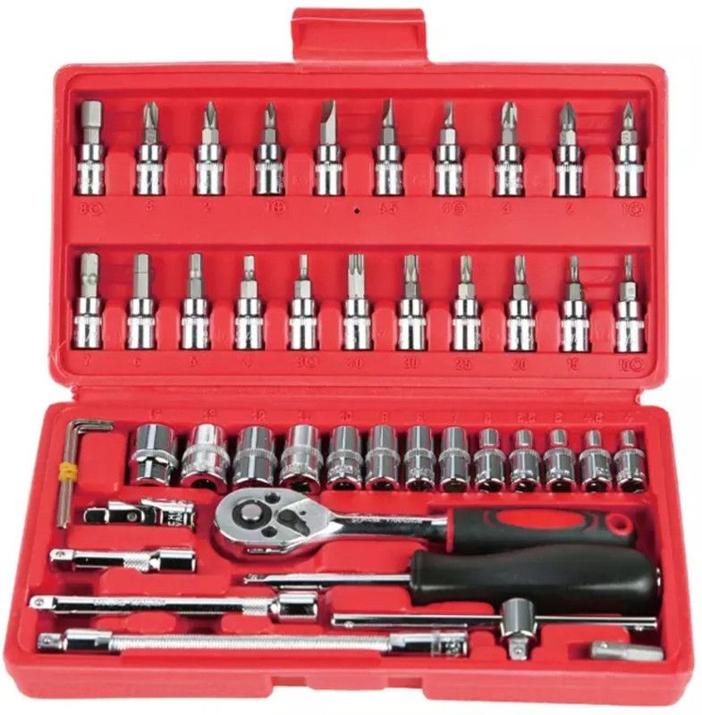 PAPU PAPU 46 Pieces Spanner Socket Combination Tool Kit & Screwdriver and Socket Set | Wrench for Easy Repair with Protective Case Hand Tool Kit (46 Tools) Socket Set  (Pack of 1)