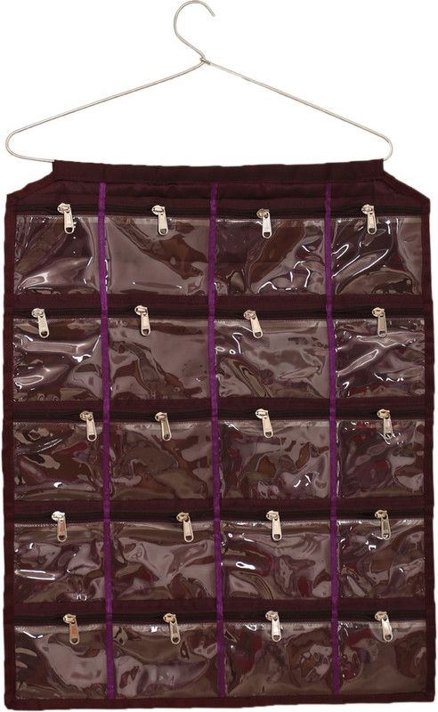 KUBER INDUSTRIES Satin Wall Hanging 20 Pouches Jewellery Organiser (Purple) Jewellery Organizer