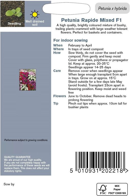CYBEXIS Flower - Petunia Rapide Mixed F1 (Trailing) Seed  (1 g)