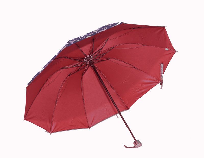 CHATTRI WALA Floral TriFold AntiUv Inner Solid Color Women Compact Red Umbrella,Pack of 1 Umbrella  (Black)