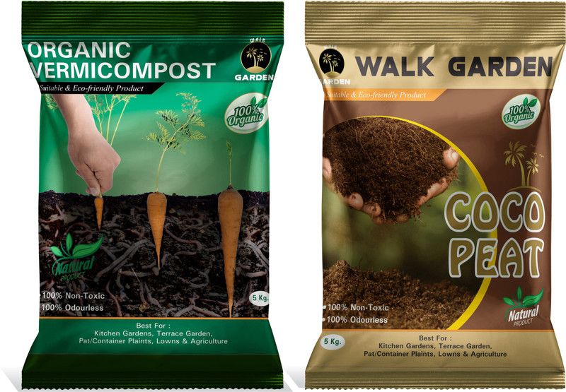 WALK GARDEN Organic Manure Combo of Vermicompost 5kg and Cocopeat 5kg for All Type Plants Manure  (10 kg, Powder)