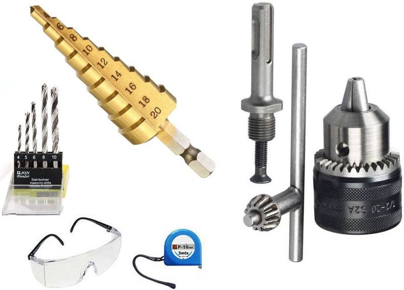 ISC 13mm Drill Chuck + SDS Adapter With 4-20mm Step Drill Bit 5 Pcs Masonary Bits Combo ISC