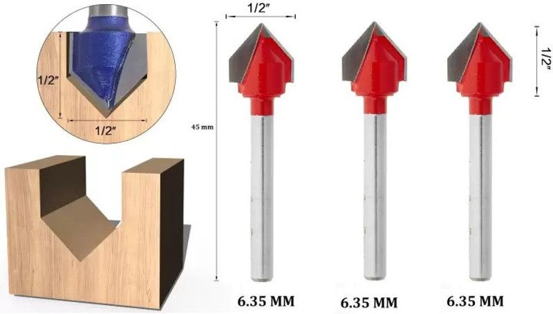LIEUTENANT SHANK-6.35MM ( 8X8 & 10X10 & 12X12 MM ) V GROOVE Rotary Bit Set  (3 Bits)