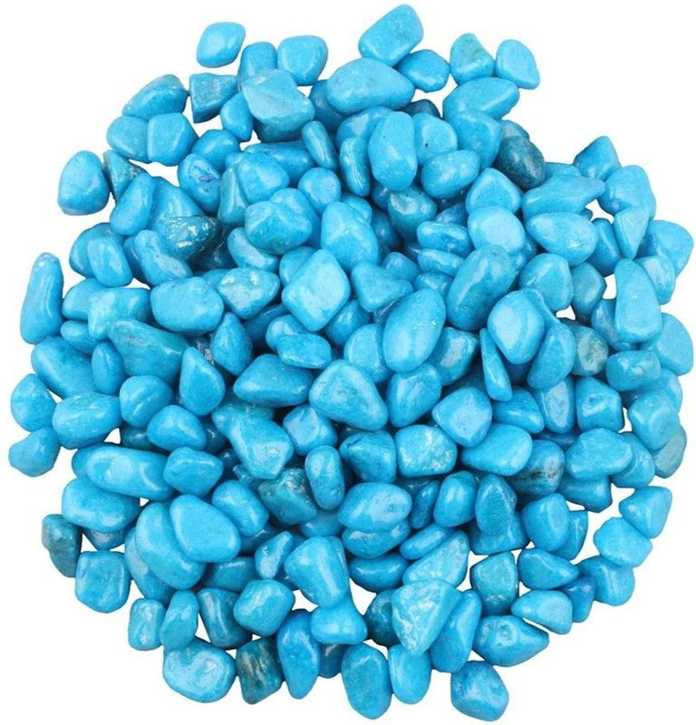 Puzzled Stone Decorative Polished Assymetrical Tumbled Marble Stone Pebbles For Vase Filler Plant Pots Aquarium Fish Tanks Home Garden & Outdoor Decoration (Sky Blue, 2 Kg) Polished, Regular Angular, Asymmetrical Marble Pebbles  (Blue 2 kg)