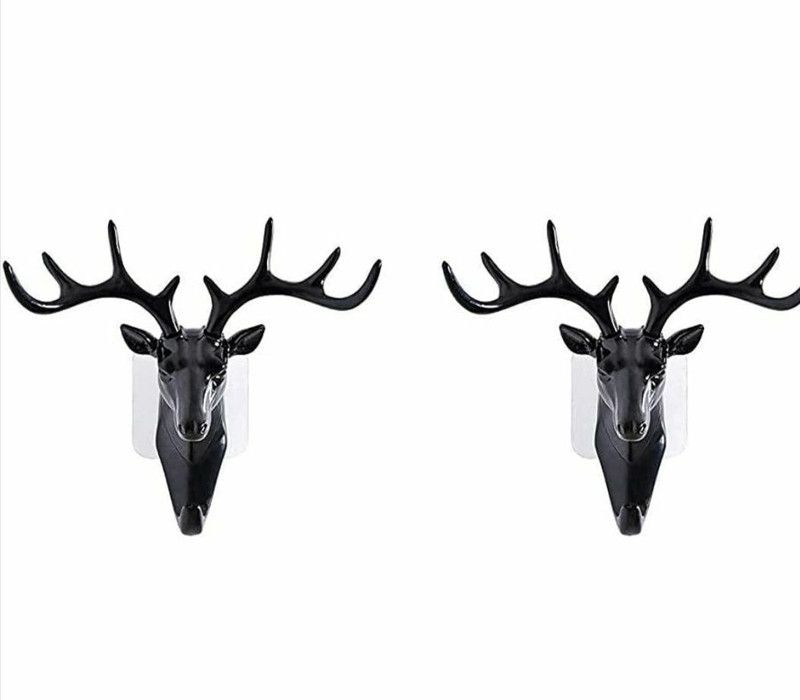 KHODAL ENTERPRISE Self Adhesive Deer Head Wall Hanging Hook, Strong Adhesive Deer Head Key Holder Hook 5  (Pack of 2)