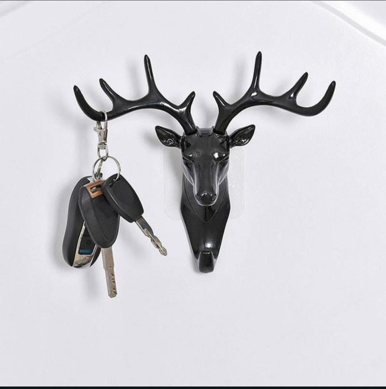 Plastic Deer Head Hanging Hook Wall Hanger Key Hook Wall Decor Showpiece Self Adhesive Multipurpose for Home and Office Hook