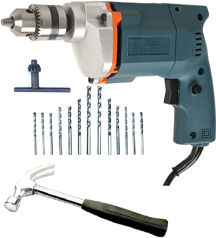 TIGER 10 mm Electric drill Machine with hammer + 13 HSS Bits Power & Hand Tool Kit  (15 Tools)