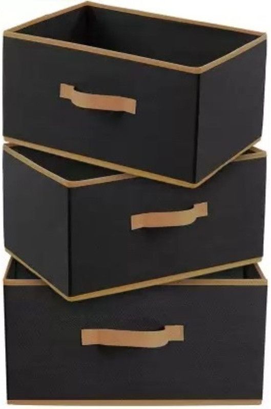 JWorld Rectangular Storage Organizer with Side Handle for Toys & Cloths (Pack of 3) Storage Box  (Black)