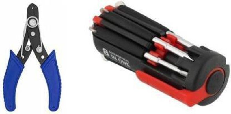 vyas Wire Stripper Cable Cutter Multi-functional Stripping Tool and led screwdriver 8 in one combination set Hand Tool Kit  (9 Tools)