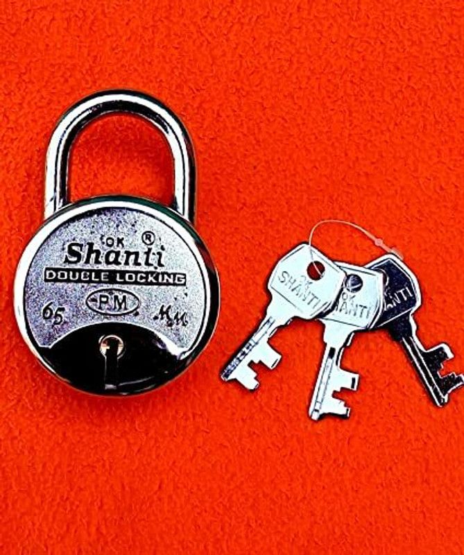 Lapfuture OK Shanti Double Locking Make in India Aligarh 65MM Lock 9 LEVERS (With 3 Keys) Padlock  (Silver)