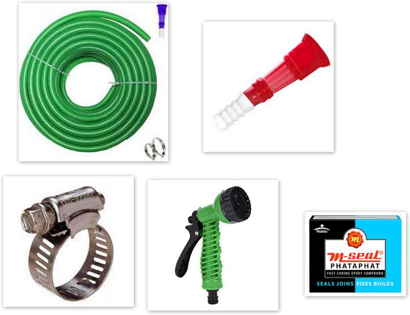 SHARANWARE SHCO175 1/2 (0.5) Inch, Length 10 Meters(32.5 feet) GREEN BRAIDED HOSE+ SPRAYER GUN. Hose Pipe  (10 m)
