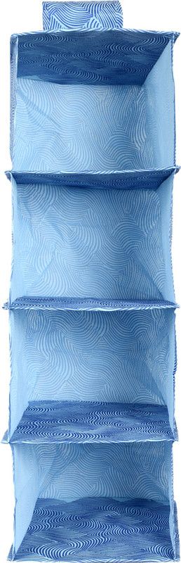 KUBER INDUSTRIES 4 Shelf Closet Hanging Organizer, 4 Tier Closet Wardrobe Organizer Clothes Storage Hanger for Family Closet Bedroom, Foldable and Universal Fit (Blue) Closet Organizer