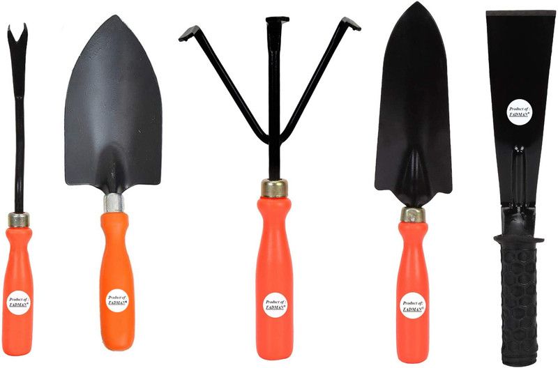 FADMAN Garden Hand Tools Set of 5 PCS (Weeder, Hand Rake, Big Trowel, Transplanter, Khurpa) Garden Tool Kit  (5 Tools)