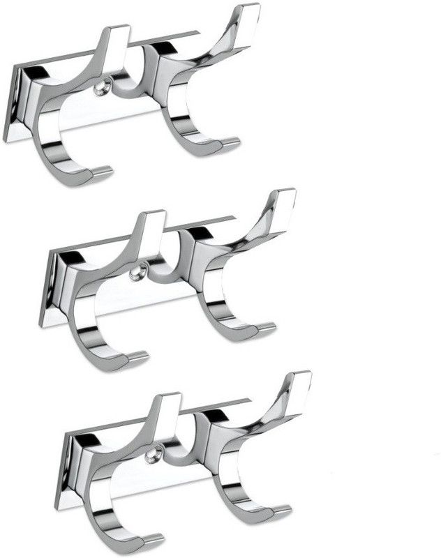 TOSHIRO 2 Pin Hook (Pack of 3) Stainless Steel Bathroom Cloth Hooks / Hanger / Key Holder / Door Wall Robe Hooks Rail for Hanging Keys, Clothes, Towel Hook Rail 2  (Pack of 3)