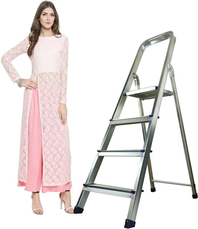 RAFTTAR Premium Heavy Foldable 4 Steps Ladder with Wide Steps & Anti-Skid Step Ladder Aluminium, Plastic, FRP Ladder  (With Platform)