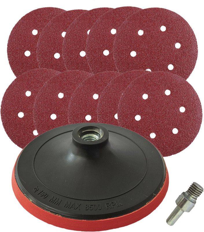 DUMDAAR High Quality 6inch 1pc backing pad 10pc Sand paper 1pc Adapter (Pack of 12) Metal Polisher  (6 inch)