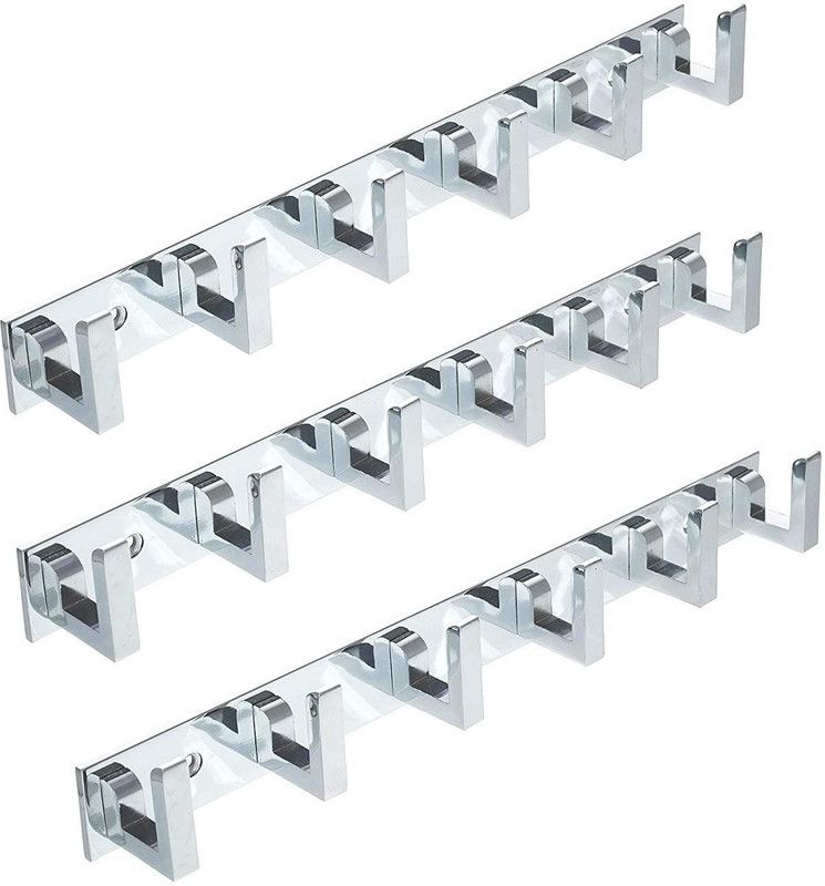 Craftbin Pack Of 3-Classic Glossy 6 Pin Cloth Hanger Bathroom Wall Door Hooks For Hanging keys,Clothes Holder Hook Rail (Pack of 3) Door Hanger