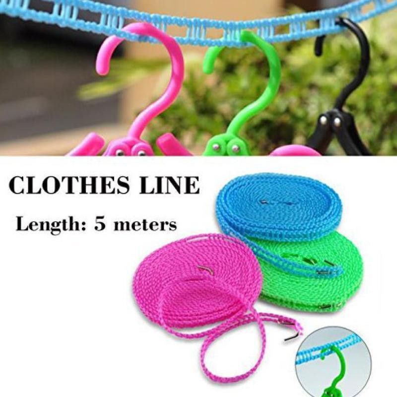 Gajanand Clothes Washing Line Drying Nylon Rope with Hooks 5 M Clothesline Rope- 3pcs Nylon Retractable Clothesline  (5 m)