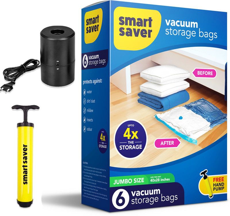 Smart Saver Vacuum Storage Bags for Clothes with Electric Pump 6 Jumbo (70 x 100)cm High Volume Storage Vacuum Bags  (Pack of 6)