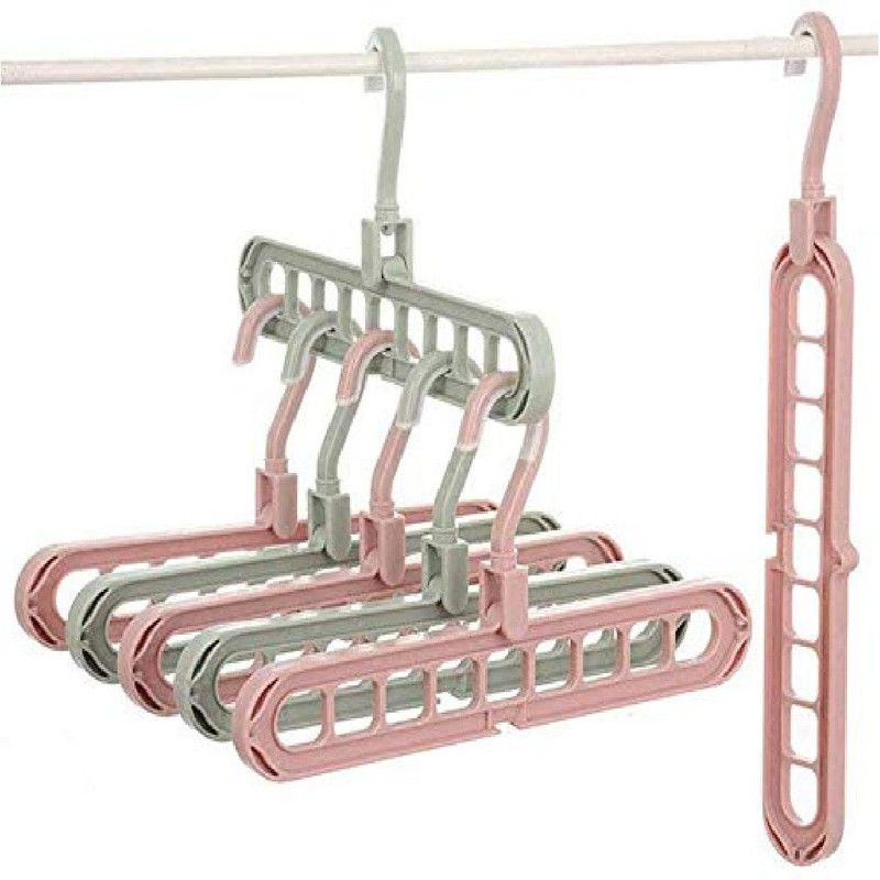 VIVAAN 360 Degrees Rotatable Hook, Anti-Skid Plastic 9-Holes Design Closet Multi Functional Wardrobe Space Saver Folding Smart Hangers Set Plastic Shirt Pack of 4 Hangers For Shirt  (Multicolor)