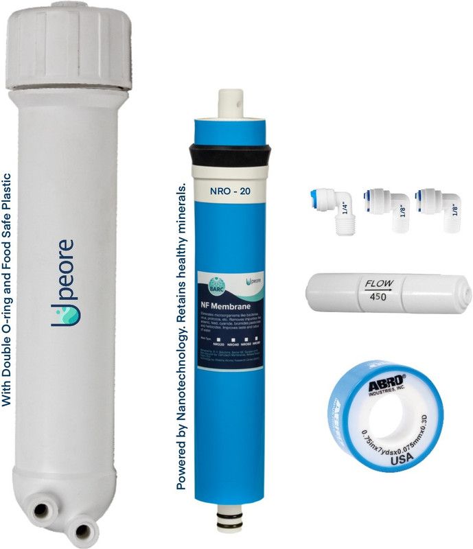 Peore NF-20 Nanofiltration/NF Membrane 100 GPD + Membrane Housing + Flow Restrictor (FR 450) | Suitable for TDS 90 to 200 | Reduces TDS by ~20% | Fits All RO/NF Water purifiers Solid Filter Cartridge  (0.0015, Pack of 1)