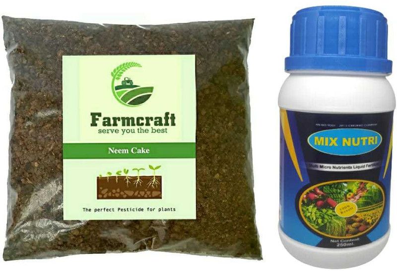 FarmCraft Natural Neem/Khali powder organic cold pressed fertilizer and pest repellent 2kg + 250 all purpose plant feed mix nutrient plant groth promoter Potting Mixture, Soil, Manure  (0.25 L, Liquid)