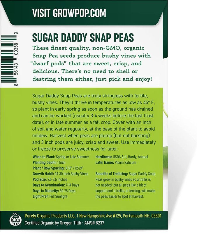 VibeX ® XLR-3 Snap Pea Seeds (Sugar Daddy) Seed  (50 per packet)