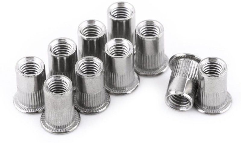 RPI SHOP Nut - M10 Rivet Nut, Flat Head, Threaded Insert Nut, Zinc Plated, Knurled Body, Metric Thread, Pack of 50 Pcs  (Carbon Steel)