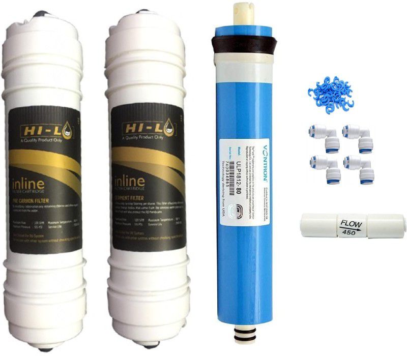 Aquawell-ROS RO Service Kit (HI-LO Sediment,Carbon Filter,Membrane,FR,Elbow) Solid Filter Cartridge  (0.05, Pack of 8)