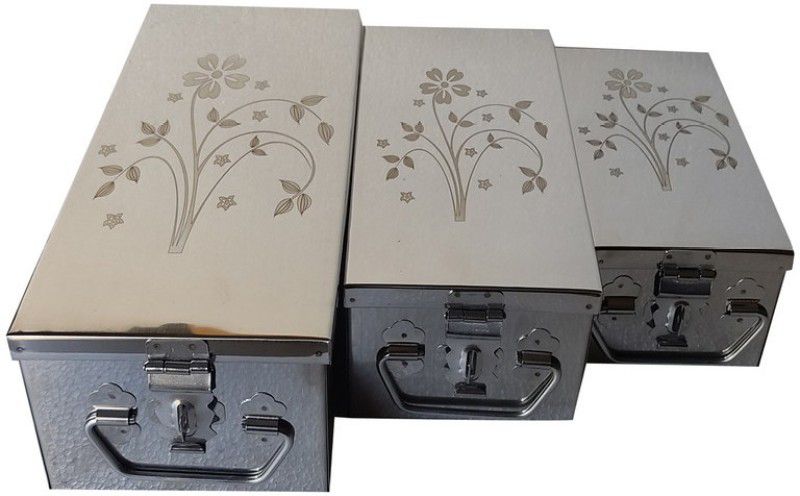 Crevita Jewellery Boxes (Multi_Pack of 3) Size -8 - 10 - 12 Inch. With Laser Printed Cash Box  (1 Compartments)