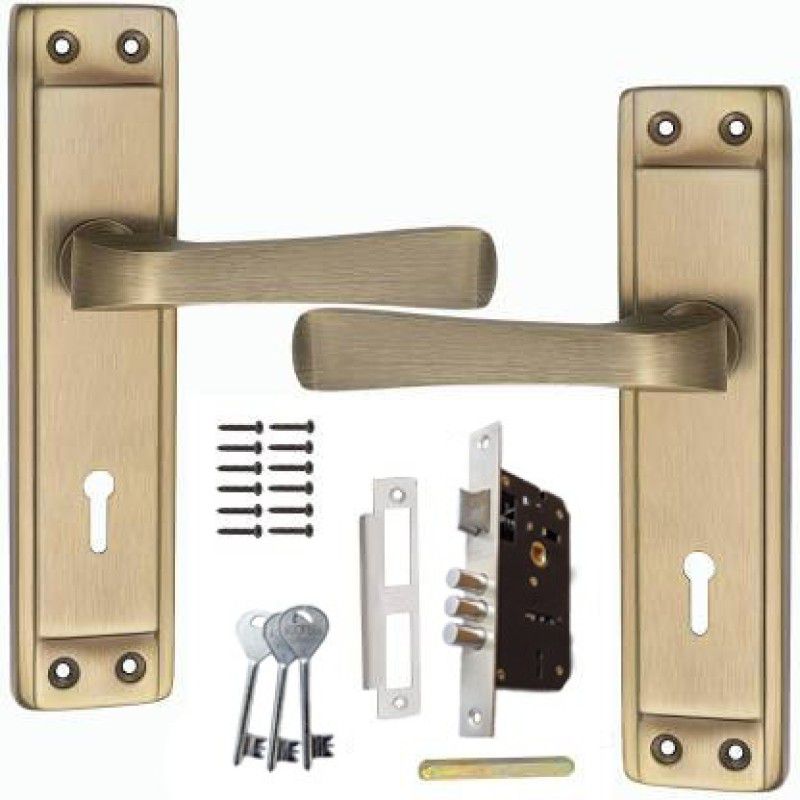 BUCKLER Iron-Brass Gold Antique 7 Inch Mortise Handle Set with 70mm Bullet 303 Lock  (Gold)