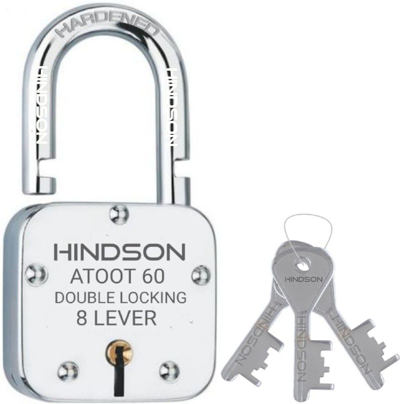 Hindson Lock and Key Atoot 60mm with 3 Keys, 8 Lever Lock for Home, Gate, Lock  (Silver)