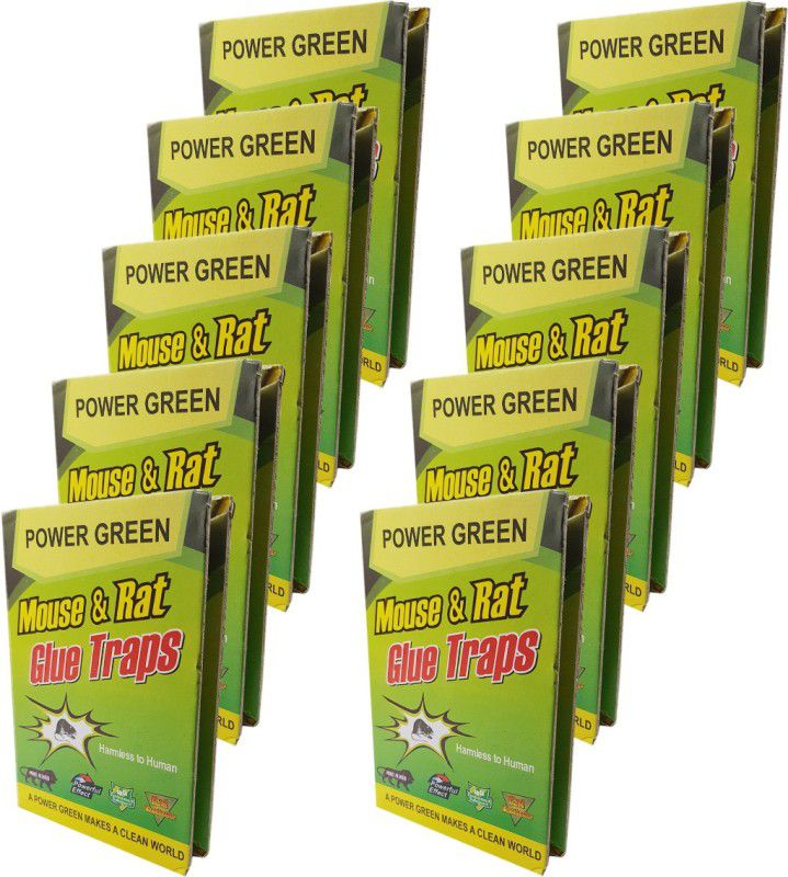 Power Green Mouse & Rat Glue Traps Sticky Glue Plate (19x12.5 cm) - Pack of 10 Live Trap