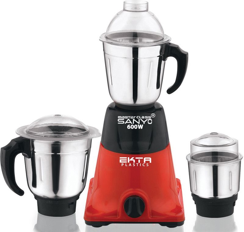 Masterclass Sanyo 600-watts Nexon Mixer Grinder with 3 Stainless Steel (Chutney Jar, Liquid Jar a nd Dry Jar ),EPN520 600 Mixer Grinder (3 Jars, BlackRed)