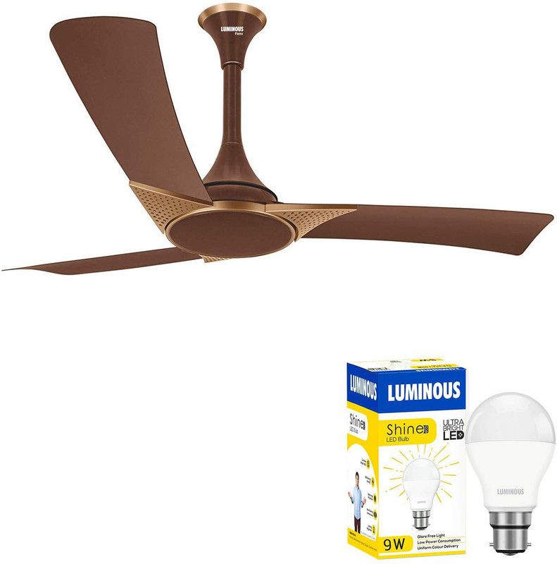 LUMINOUS Raptor with 9 W Round B22 D LED 1200 mm 3 Blade Ceiling Fan  (Tuscan Red, Pack of 1)