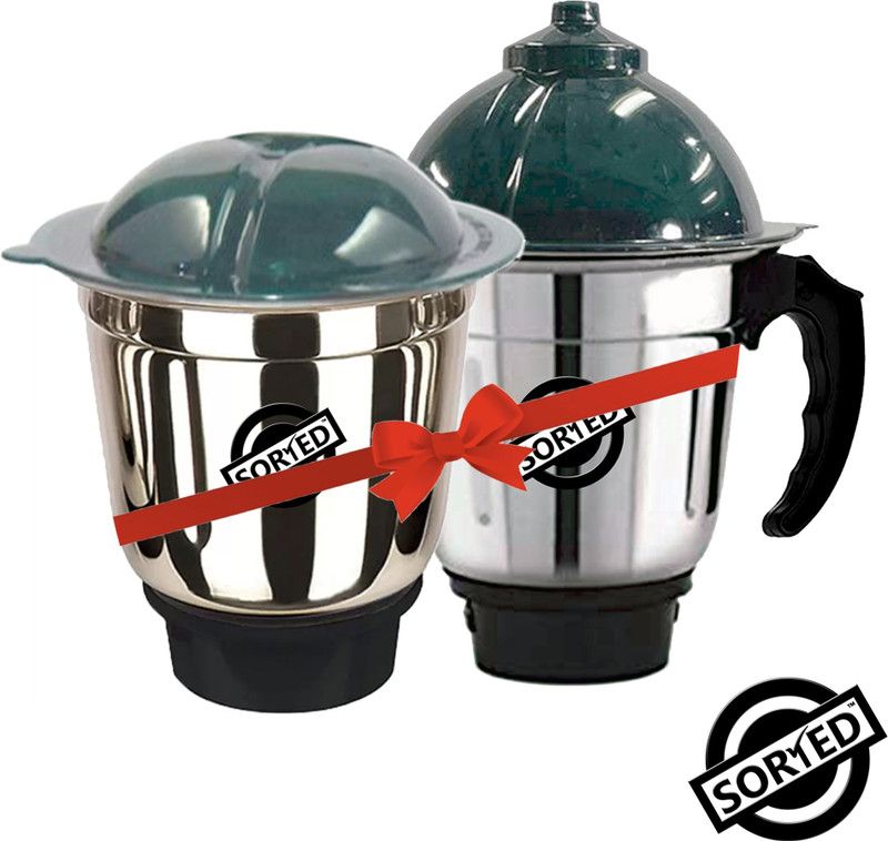 Sorted Mixer Grinder Heavy Stainless Steel Jars Set Compatible with BAJAJ/Prestige/ PIGEON/CROMPTON etc|Thick Guage 1000ml Wet & 750ml Dry Grinding Jar Combi Pack 0 Mixer Grinder (2 Jars, Silver)