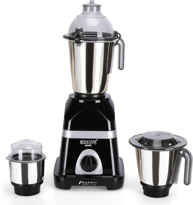 Masterclass Sanyo Triaa 600W Mixer Grinder with 3 SStainless Steel Jars (1 Wet Jar, 1 Dry Jar and 1 Chutney Jar), Black MCS 600W TRIAA BLACK 3SS 600 Mixer Grinder (3 Jars, Black)