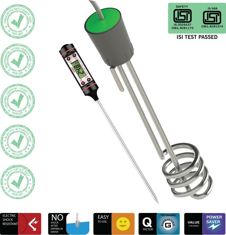 Nimbus Electric Immersion Water Heating Rod 1250 Watts | Bucket Heater With Thermometer 1250 W Shock Proof Immersion Heater Rod  (Water, Hard Water)