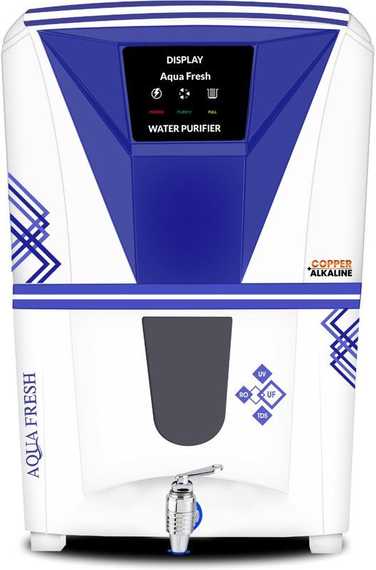 Aqua Fresh CRYSTAL WHITE B LED+COPPER+RO+UV+TDS ELECTRICAL BOREWELL WATER PURIFIER 12 L RO + UV + Copper Water Purifier  (White, Blue)