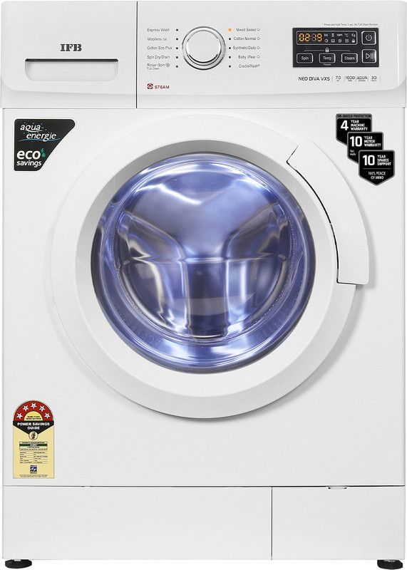 IFB 7 kg with Steam Wash, Aqua Energie, Anti-Allergen 4 years Comprehensive Warranty Fully Automatic Front Load Washing Machine with In-built Heater White  (NEO DIVA VXS 7010)