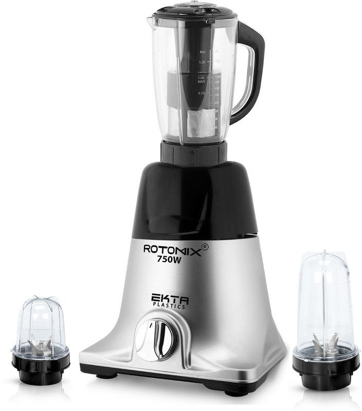 Rotomix 750-watts Mixer Grinder with 3 Jars (1 Juicer Jar and 2 Bullet Jars) EPMG383 Mixer Grinder with Juicer and Bullets Jars 750 Mixer Grinder (3 Jars, Black-Silver)