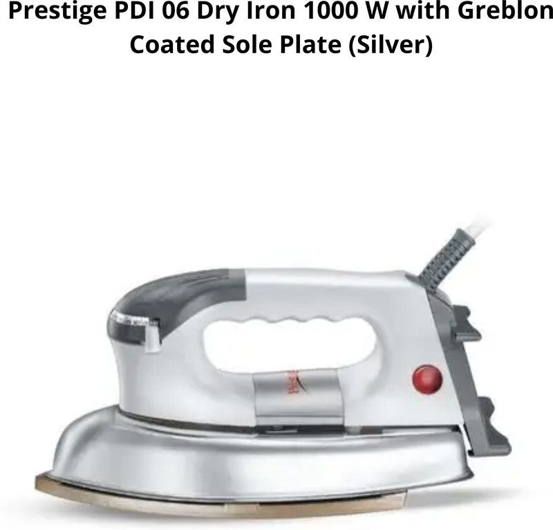 Prestige PDI 06 with Greblon Coated Sole Plate (Silver) 1000 W Dry Iron  (Silver)