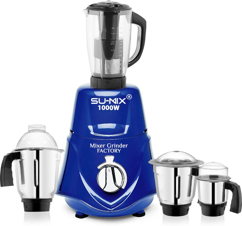 Su-mix 1000-watts Rocket Mixer Grinder with 3 Stainless Steel and Juicer Jars (Chutney Jar, Liquid Jar, Dry Jar and Juicer Jar) MGFF21 1000 Mixer Grinder (4 Jars, Navy Blue)