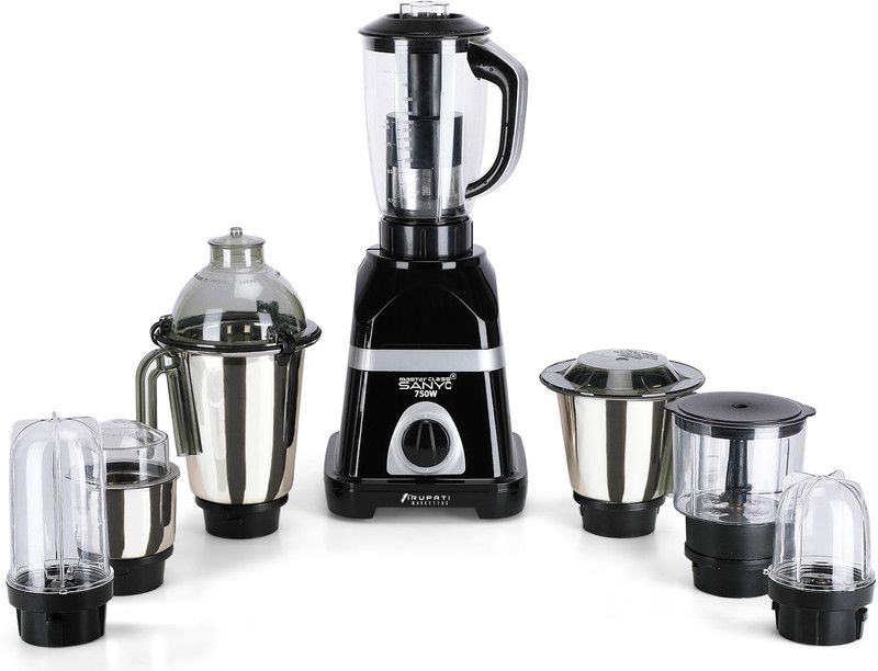 Masterclass Sanyo Triaa 750W Mixer Grinder with 3 SStainless Steel Jars, Juicer Jars, 2 Bullet Jar and Chopper Jars, Black MCS 750W TRIAA BLACK 3SSJC2B 750 Mixer Grinder (7 Jars, Black)
