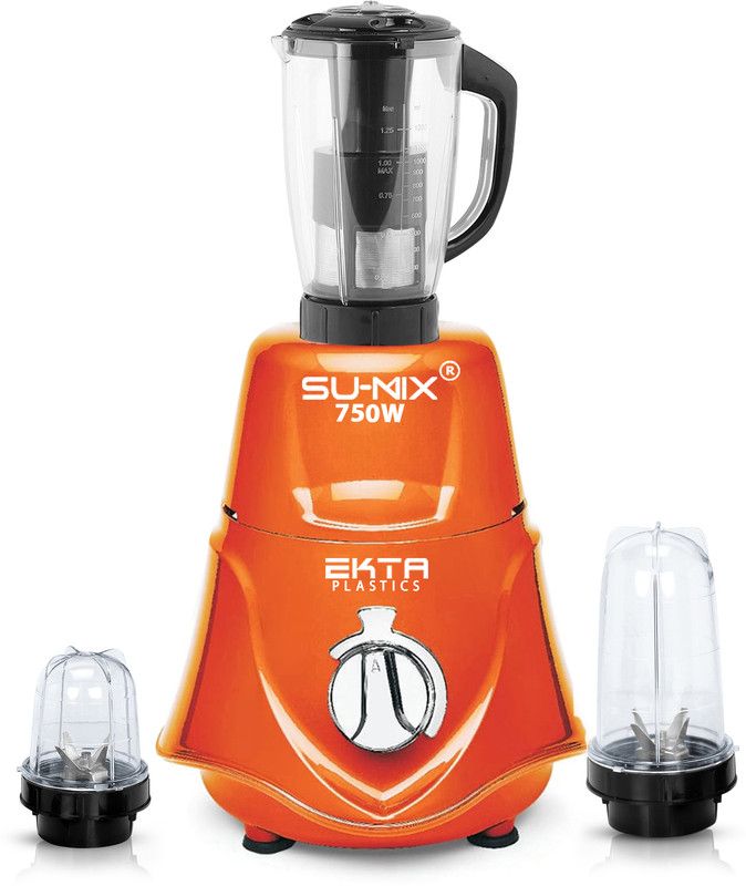 Su-mix 750-watts Rocket Mixer Grinder with 2 Bullets Jars and Juicer Jar (Juicer Jar, 350ML Jar and 530ML Jar) 750 Mixer Grinder (3 Jars, Orange)