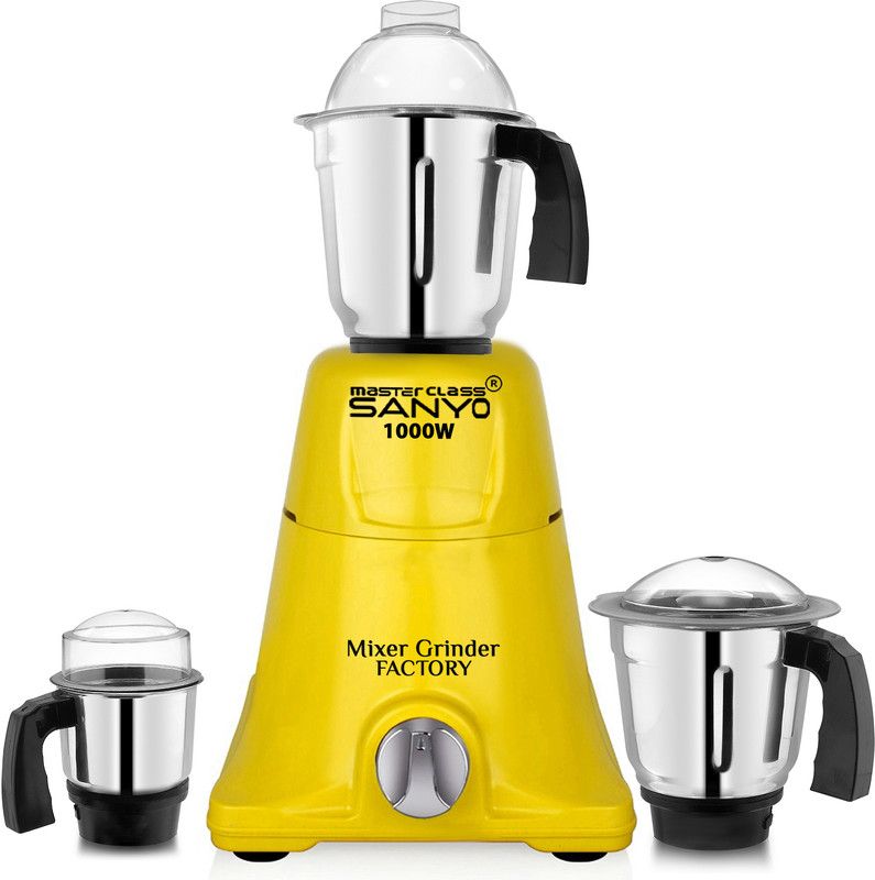 Masterclass Sanyo 1000-watts Nexon Mixer Grinder with 3 Stainless Steel (Chutney Jar, Liquid Jar and Dry Jar ),MGN270 1000 Mixer Grinder (3 Jars, Yellow)