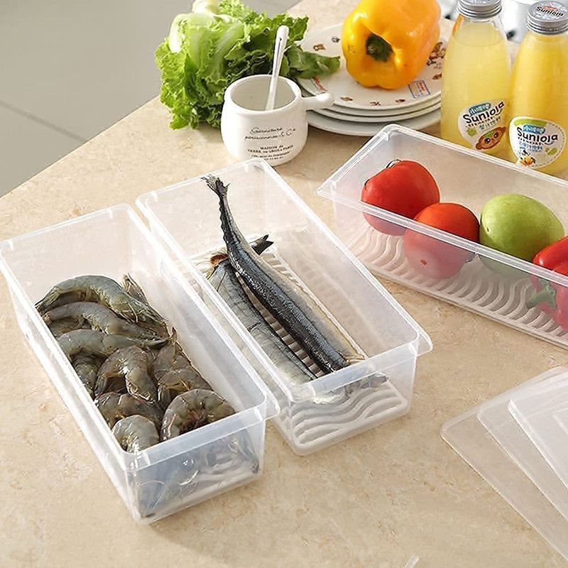 DITCAFOS Fridge Storage Boxes Fridge Organizer with Removable Drain Plate and Lid Fridge Door Shelf