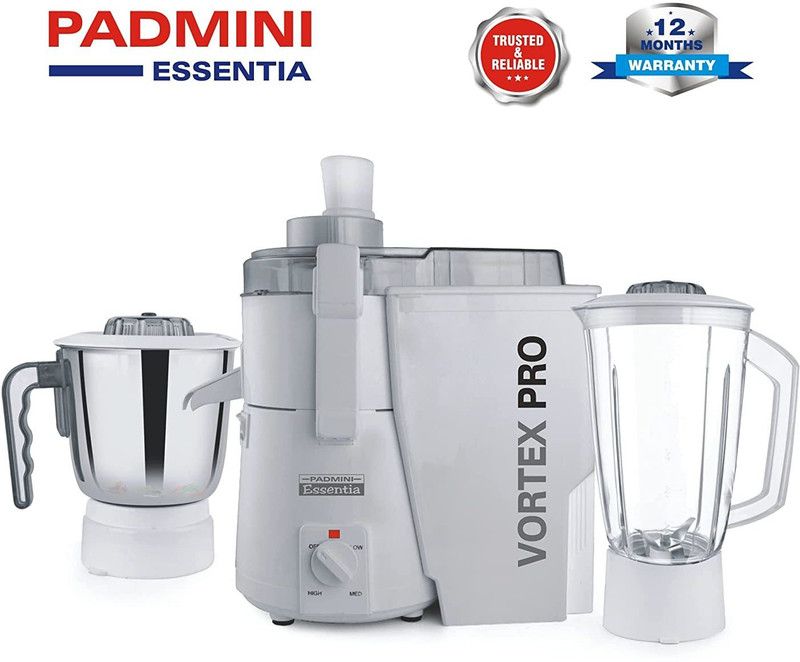 Padmini Essentia JMG Vortex Pro (Juicer Mixer Grinder) 900 Watts | White | 900 Juicer Mixer Grinder (2 Jars, White)