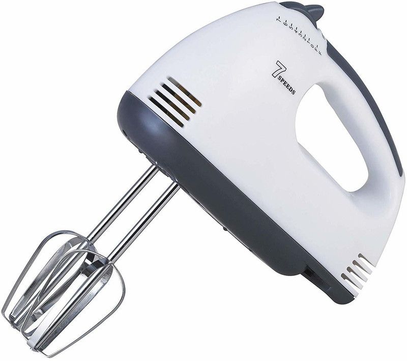HUDABAR Scarlett Hand Mixer - 7 Speed Egg Beater with Chrome Beater + Dough Hook 180 W Electric Whisk, Hand Blender  (White)